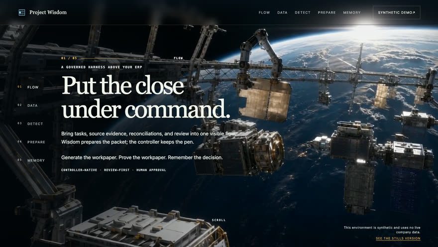 The second presentation: an orbital assembly scene in motion behind the opening headline.